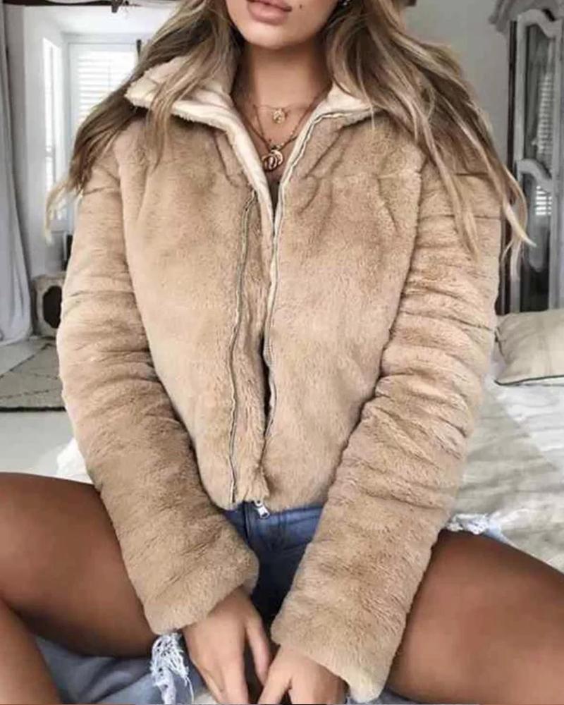 

Faux Shearling Zip Coat, Khaki