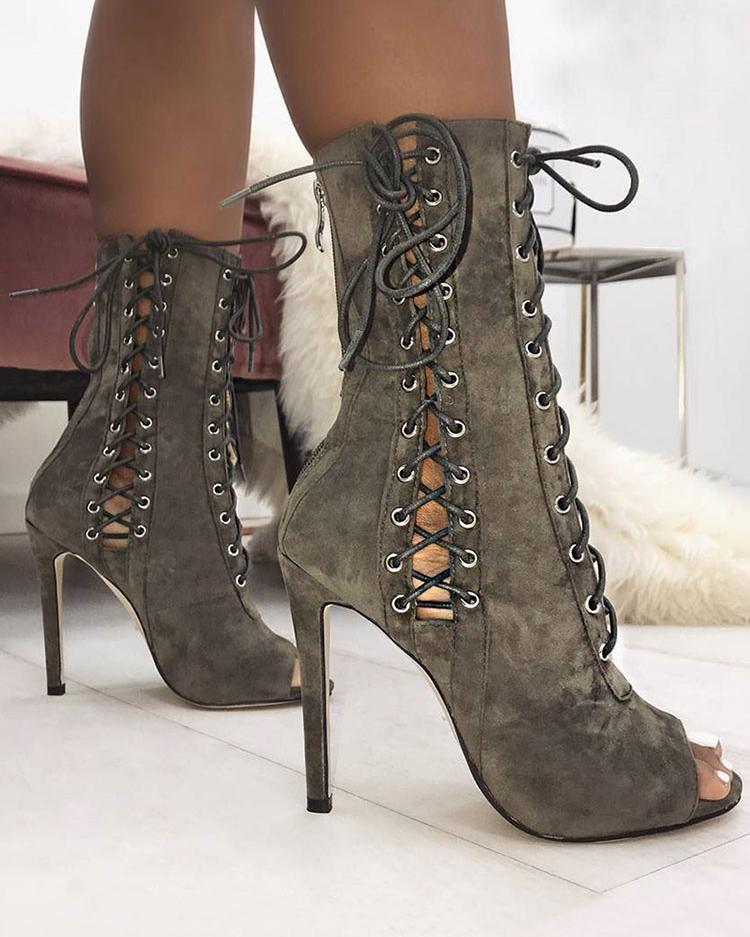 

Eyelet Lace-up Peep Toe Stiletto Boots