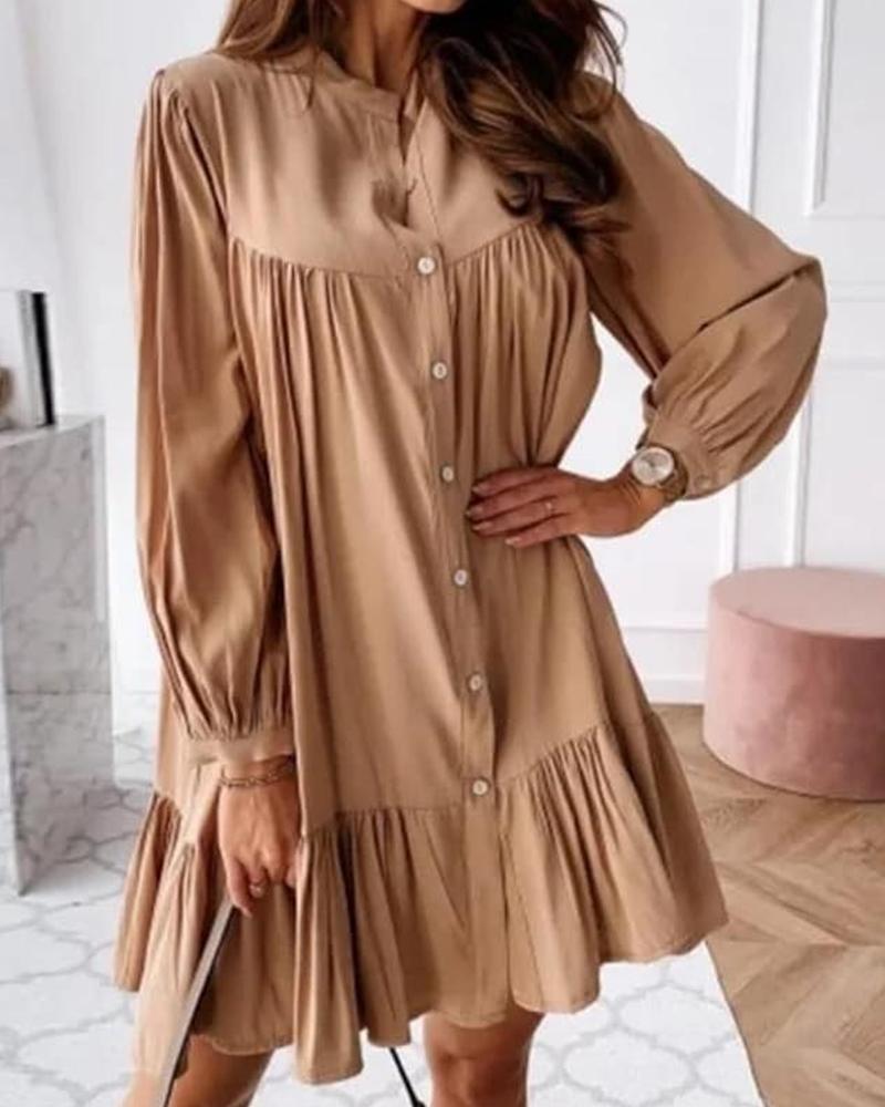 

Solid Loose Ruffles Doll Dress, Khaki