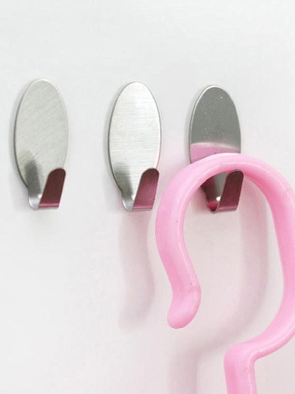 

6Pc/Lot White Stainless Steel Family Robe Hanging Hooks Hats Bag Key Adhesive Wall Hanger Bathroom Kitchen Accessories, Silver