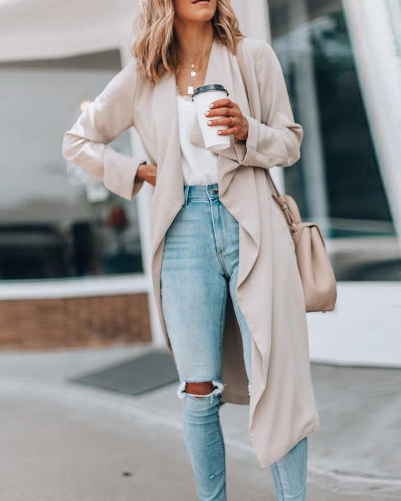

Solid Drape Open Front Coat, White