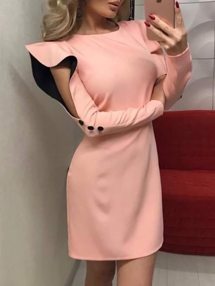 

Flounced Open Sleeve Button Detail Dress, Pink