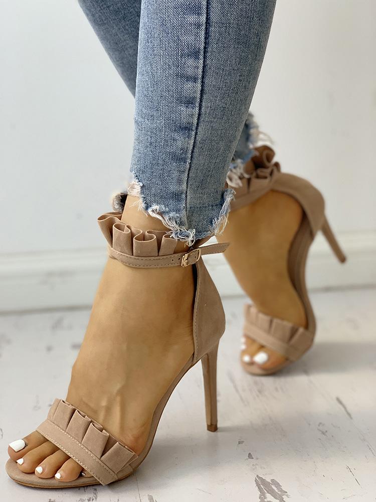 

Frilled Solid Color Thin Heeled Sandals
