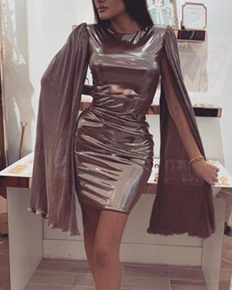 

Faux Leather Bodycon Cape Dress, Brown