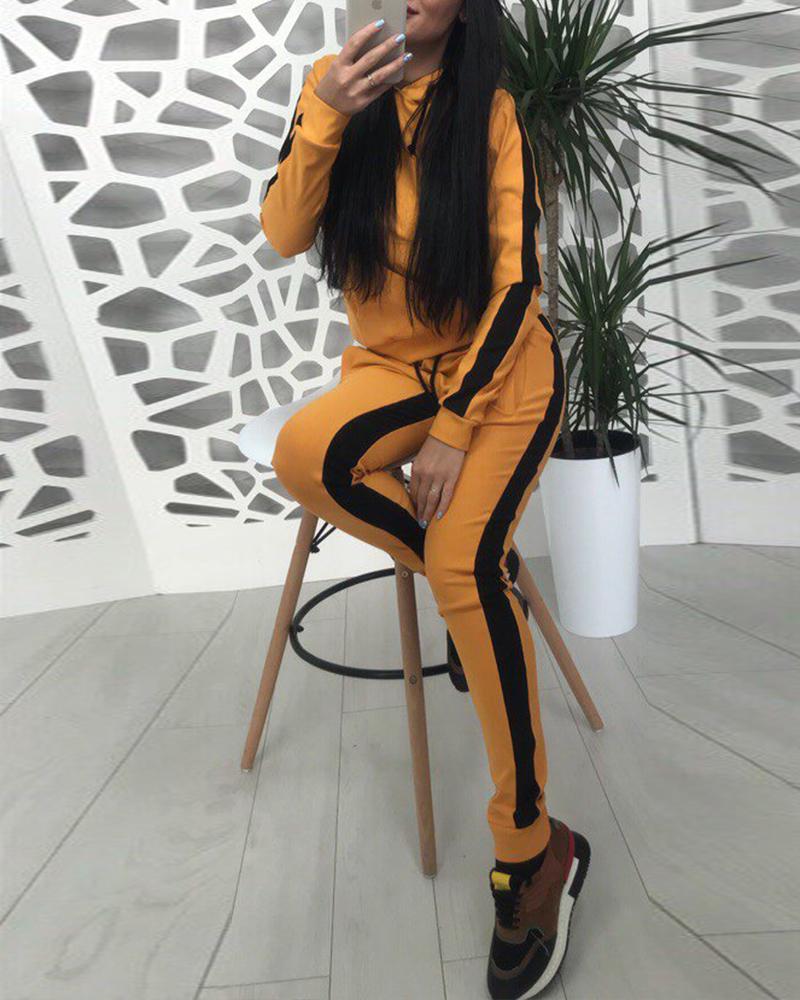 

Brief Colorblock Hoodies & Pants Sports Set, Yellow