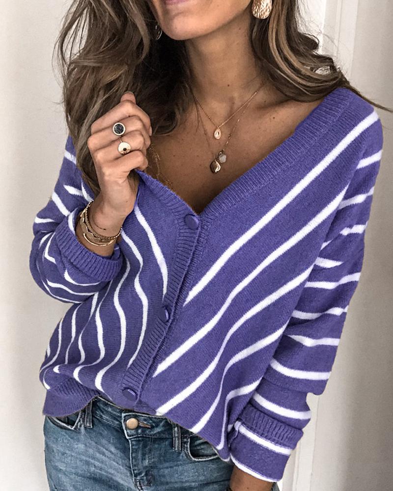 

Colorblock Striped Long Sleeve Sweater, Blue
