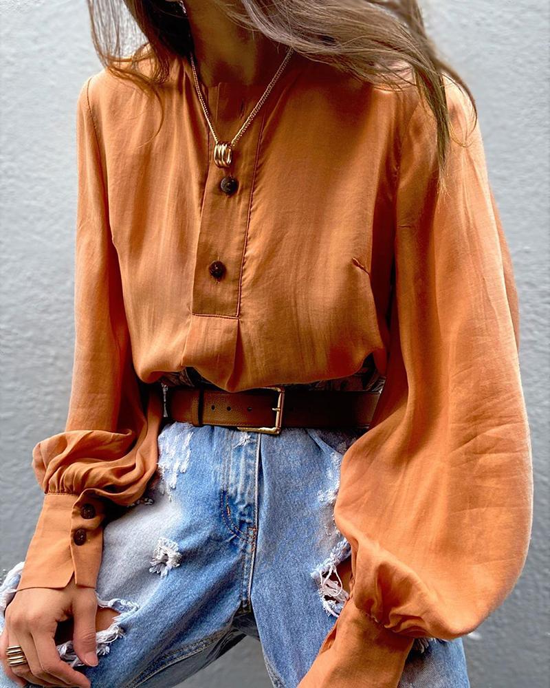 

Lantern Sleeve Button Design Blouse, Khaki