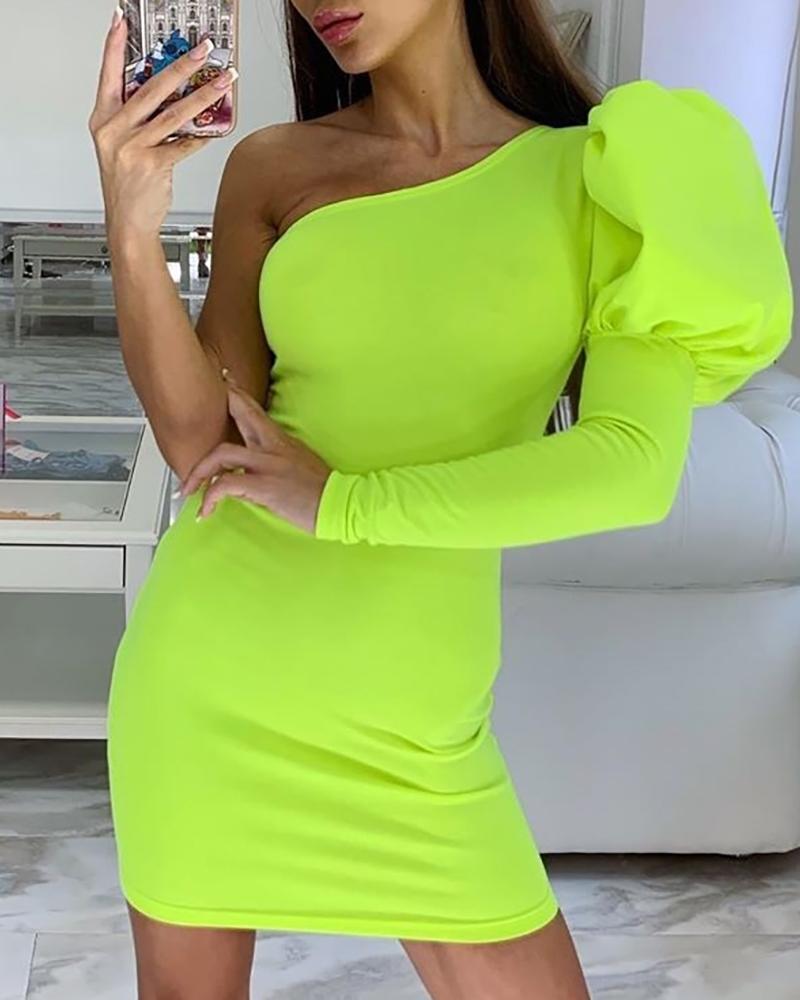 

One Shoulder Puffed Sleeve Bodycon Dress