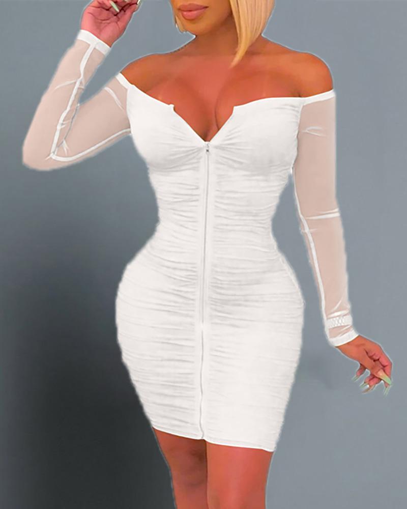 

Off Shoulder Ruched Bodycon Dress, White