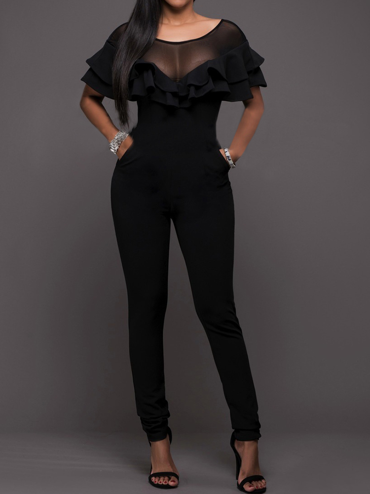 

Sexy Ruffled Mesh Patchwork Skinny Jumpsuit