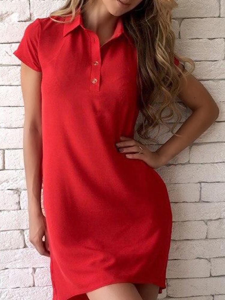 

Solid Button Front Polo Shirt Dress