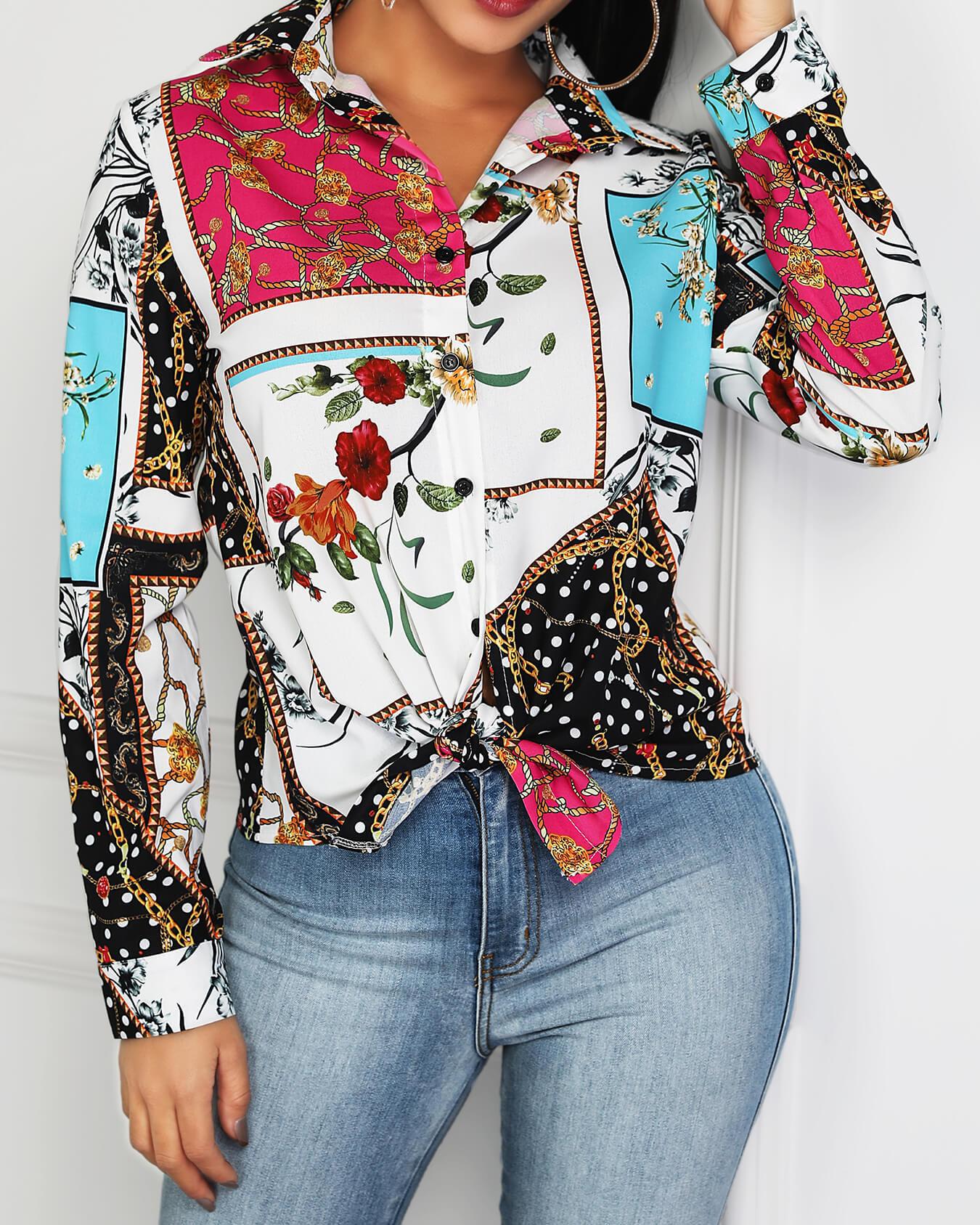 

Vintage Print Tied Front Shirt, Multicolor