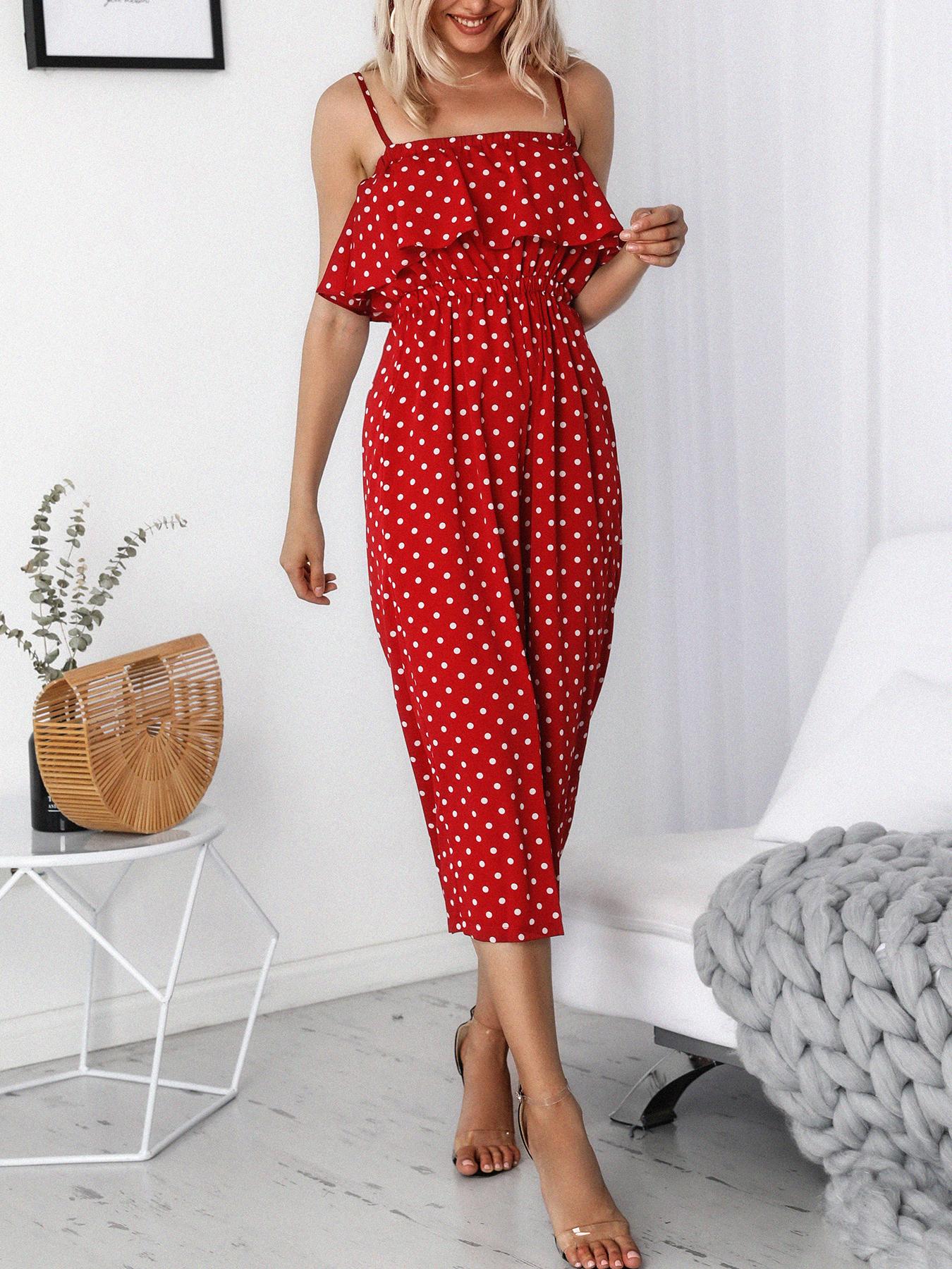 

Polka Dot Ruffles High Waist Wide Leg Jumpsuit