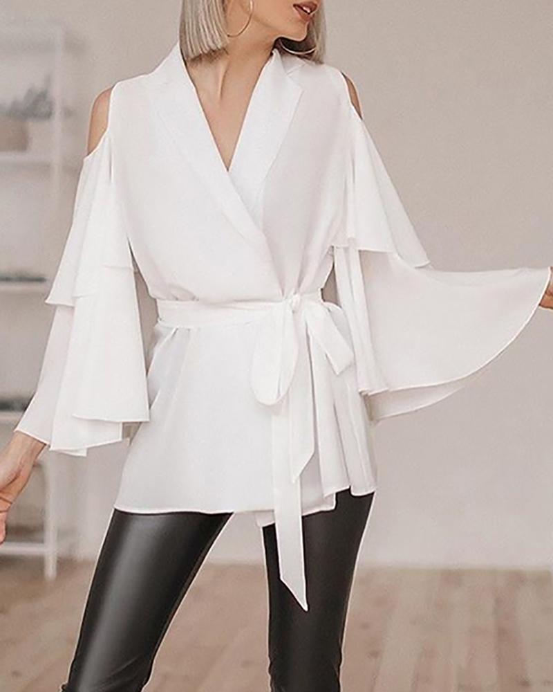 

Cold Shoulder Solid Casual Blouse, White