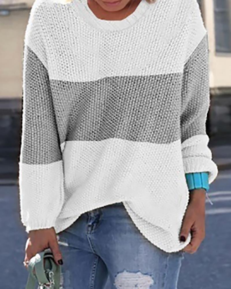 

Round Neck Colorblock Insert Knitting Sweater, Gray