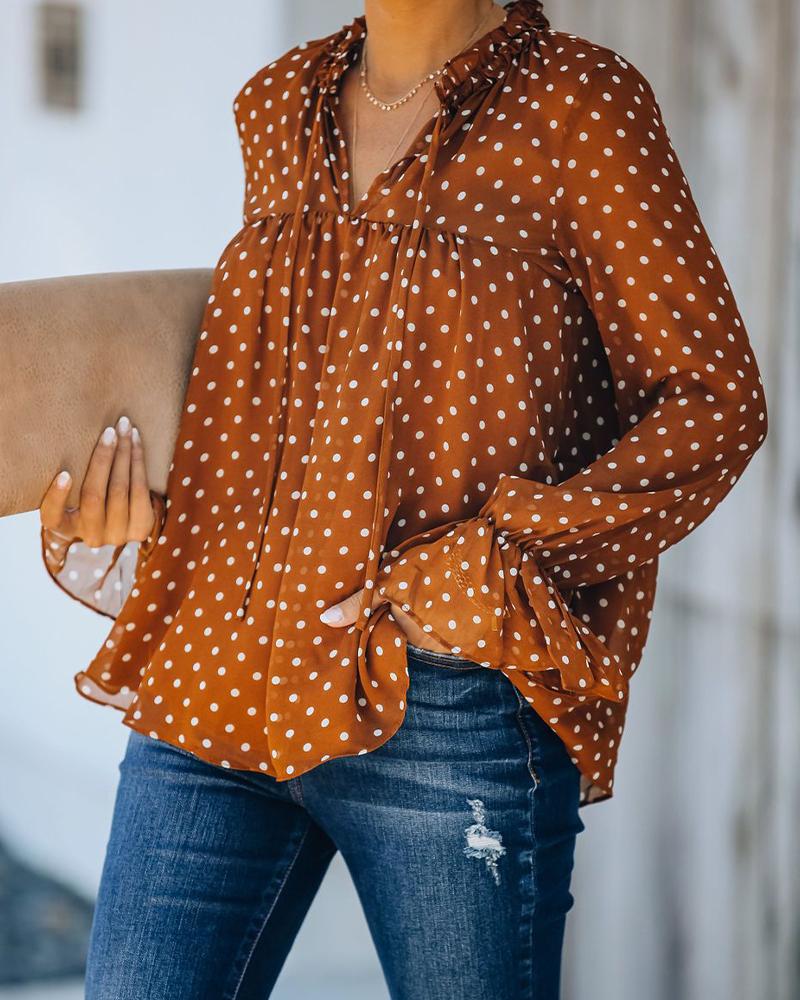 

Loose Dot Long Sleeve Blouse, Orange