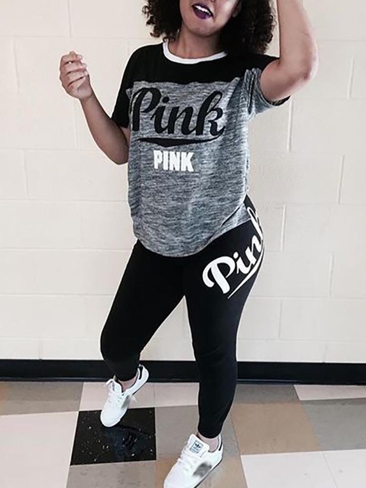 

Contrast Color Letter Print T-shirt & Pants