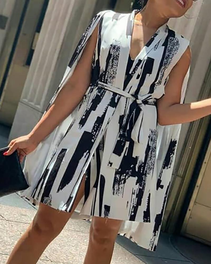 

Cape Design Print Work Dress, White