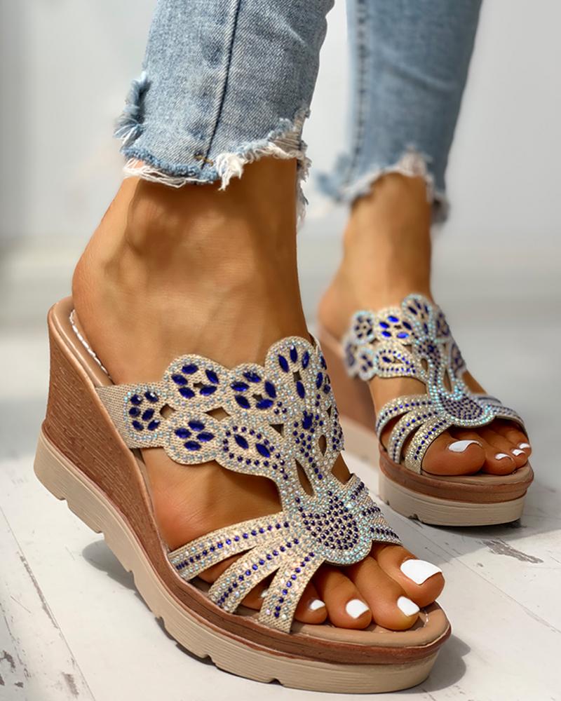 

Studded Platform Wedge Casual Sandals, Blue