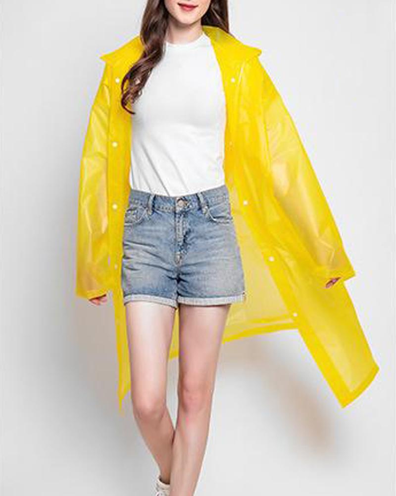 

Solid Waterproof Hooded Raincoat, Yellow