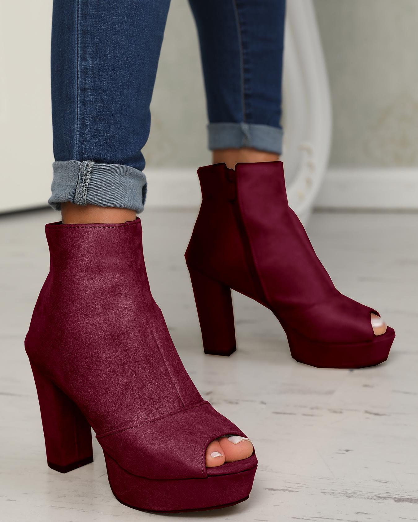 

Stylish Solid Color Open Toe Chunky Pumps, Wine red