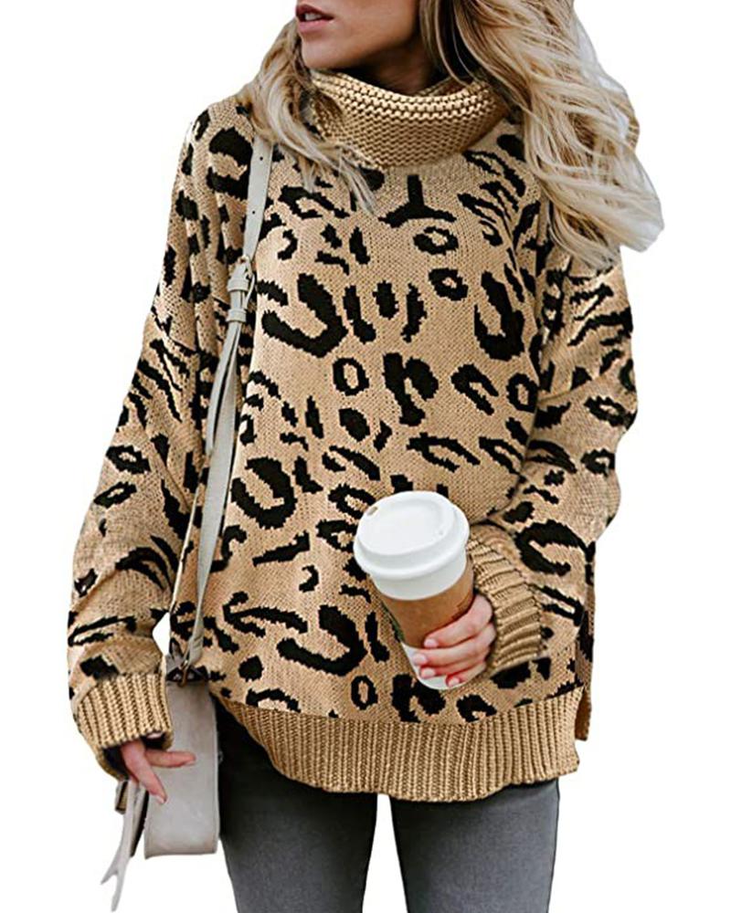 

Warm High Neck Loose Sweater, Khaki