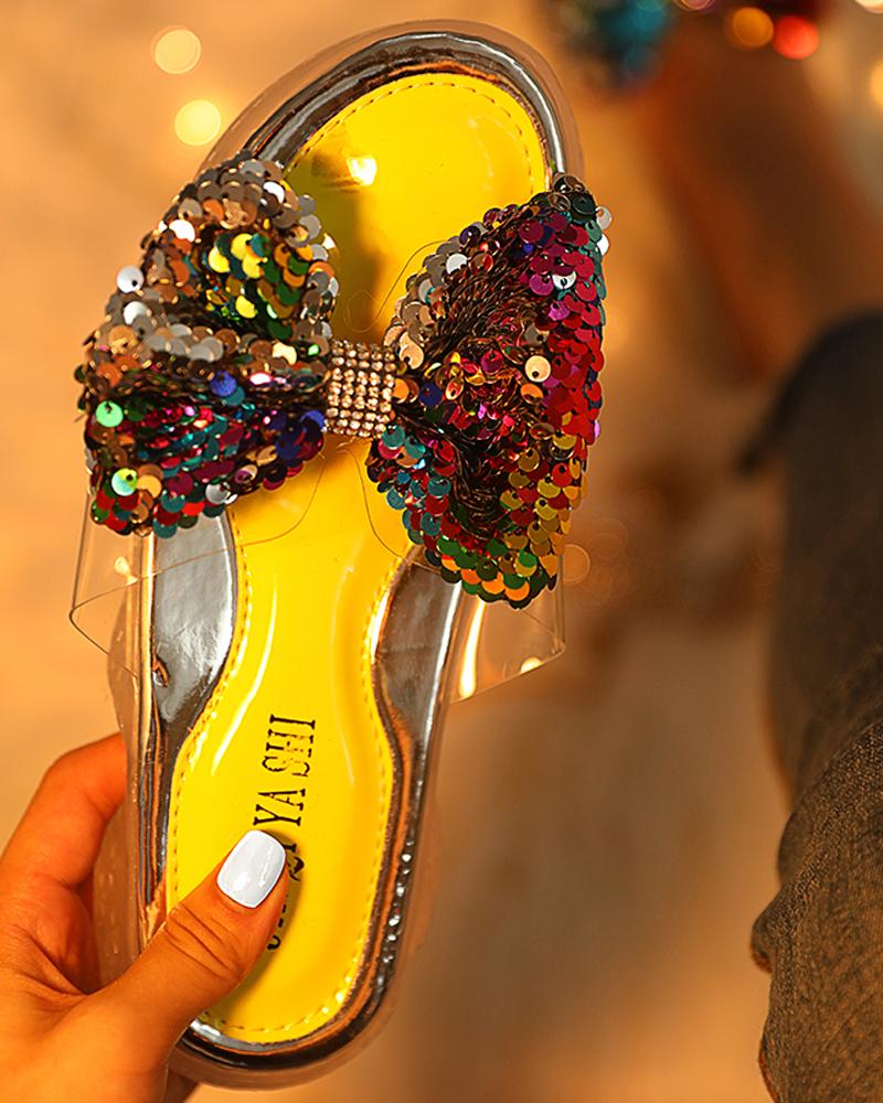 

Sequins Bowknot Design Casual Sandals, Yellow