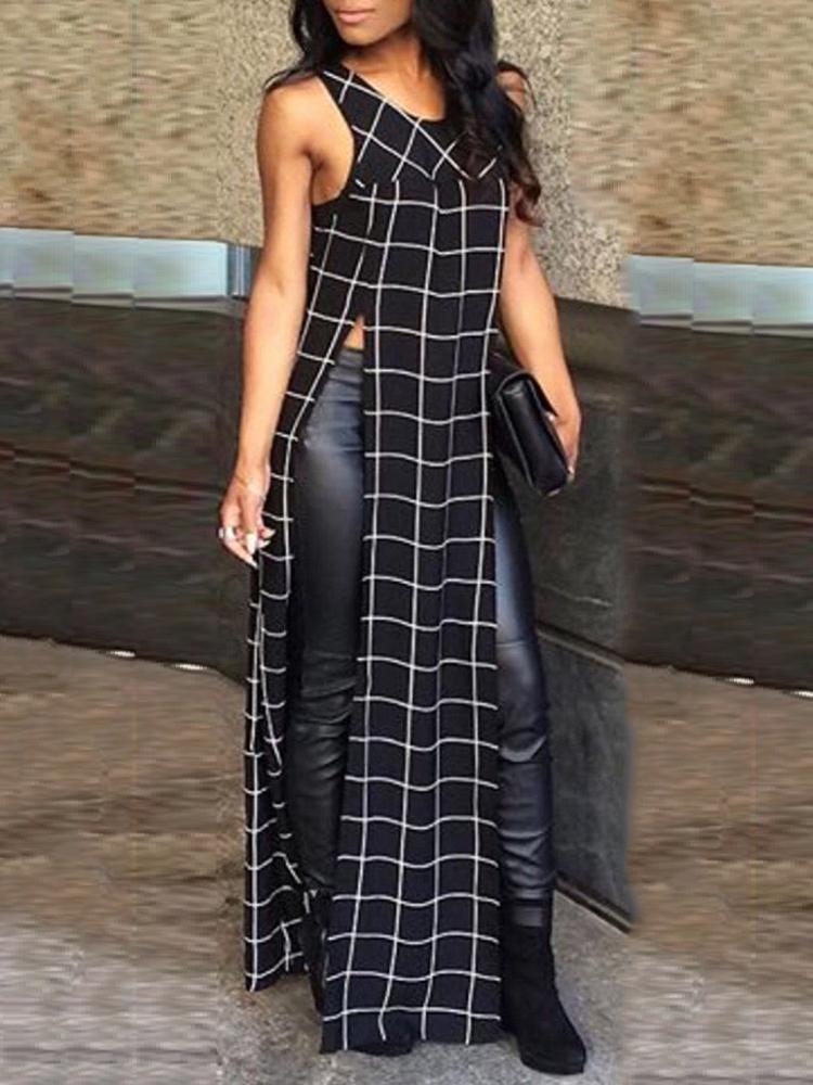 

Fashion Grid High Slit Maxi Dress