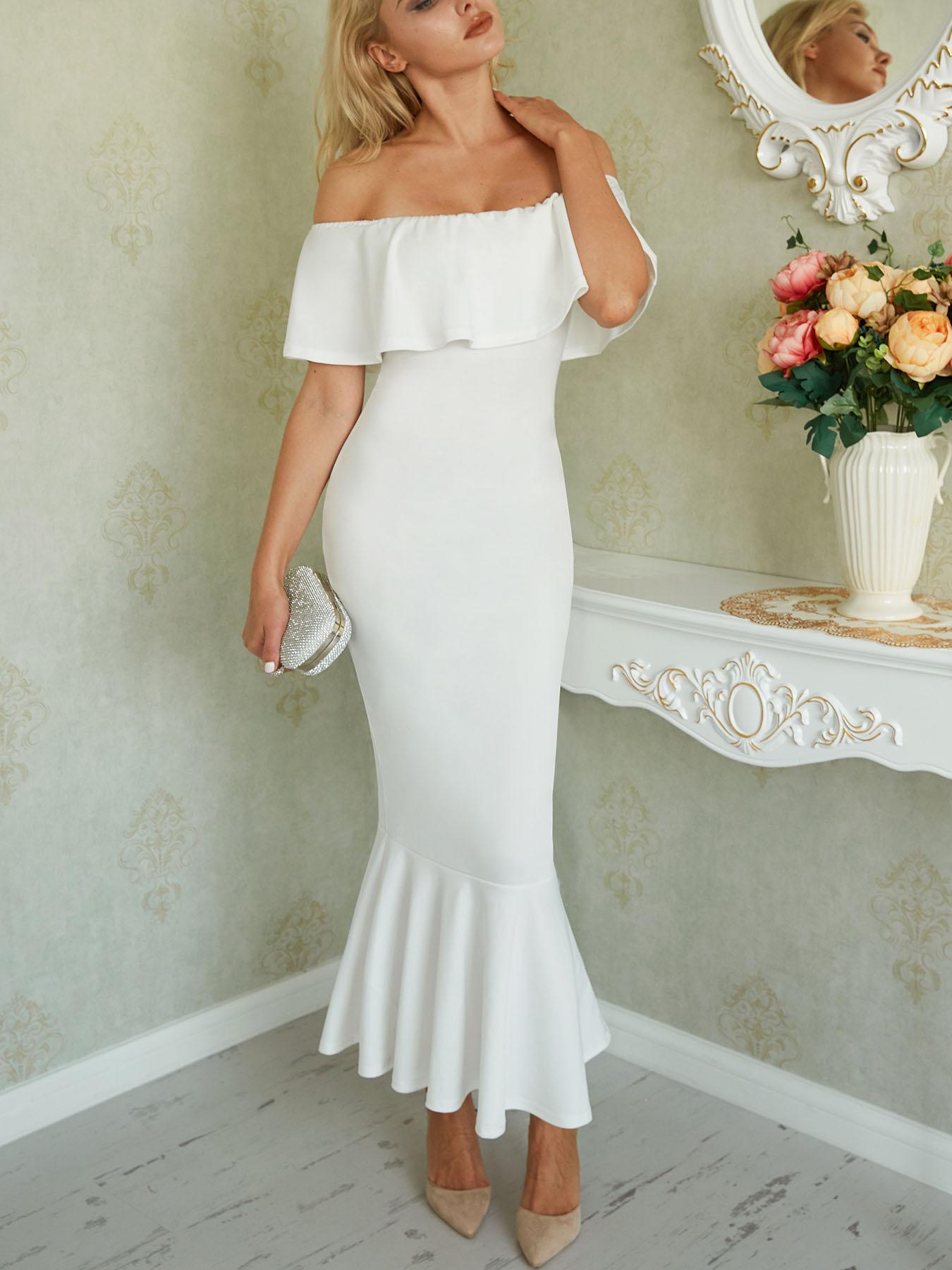 

Fashion Mermaid Frilled Layered Bodycon Dress, White