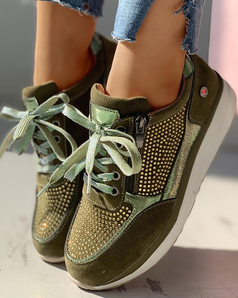 

Suede Sequins Insert Breathable Sneakers, Green