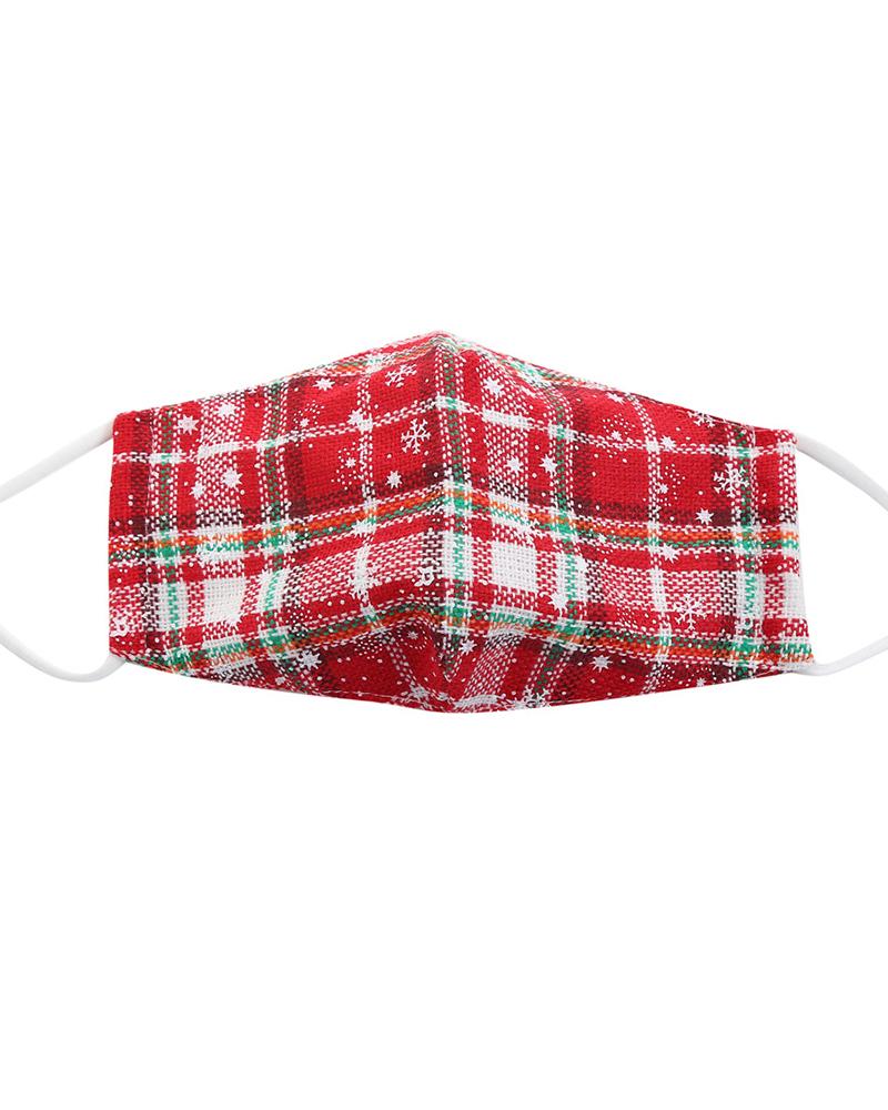 

Christmas Plaid Snowflake Breathable Face Mask, Red