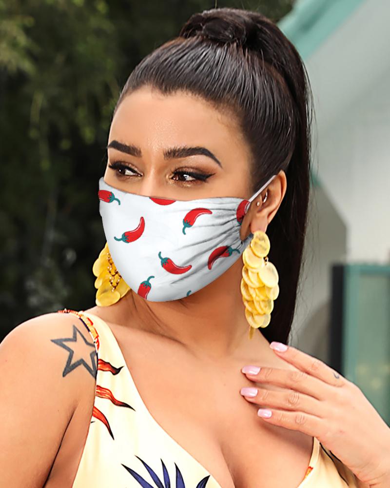 

Chili Print Breathable Mouth Mask Washable And Reusable, White