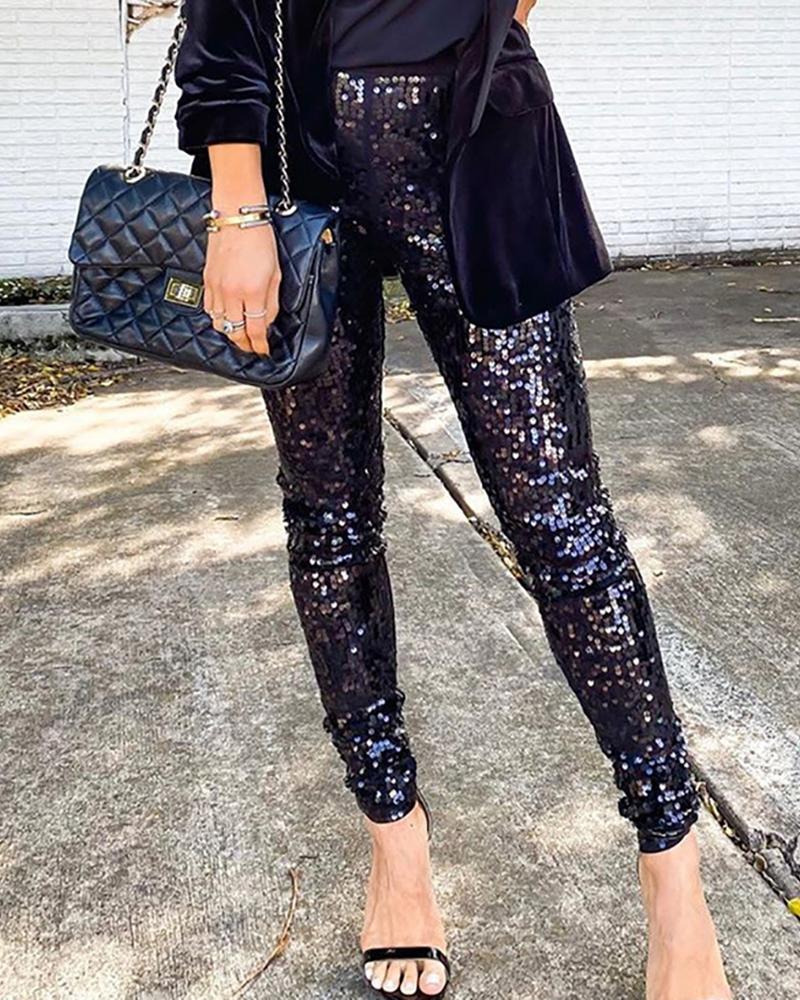 

Glitter High Waist Sequins Pant, Black