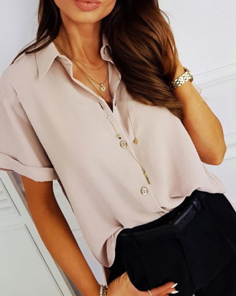 

Button Design Slit Casual Shirt, Beige