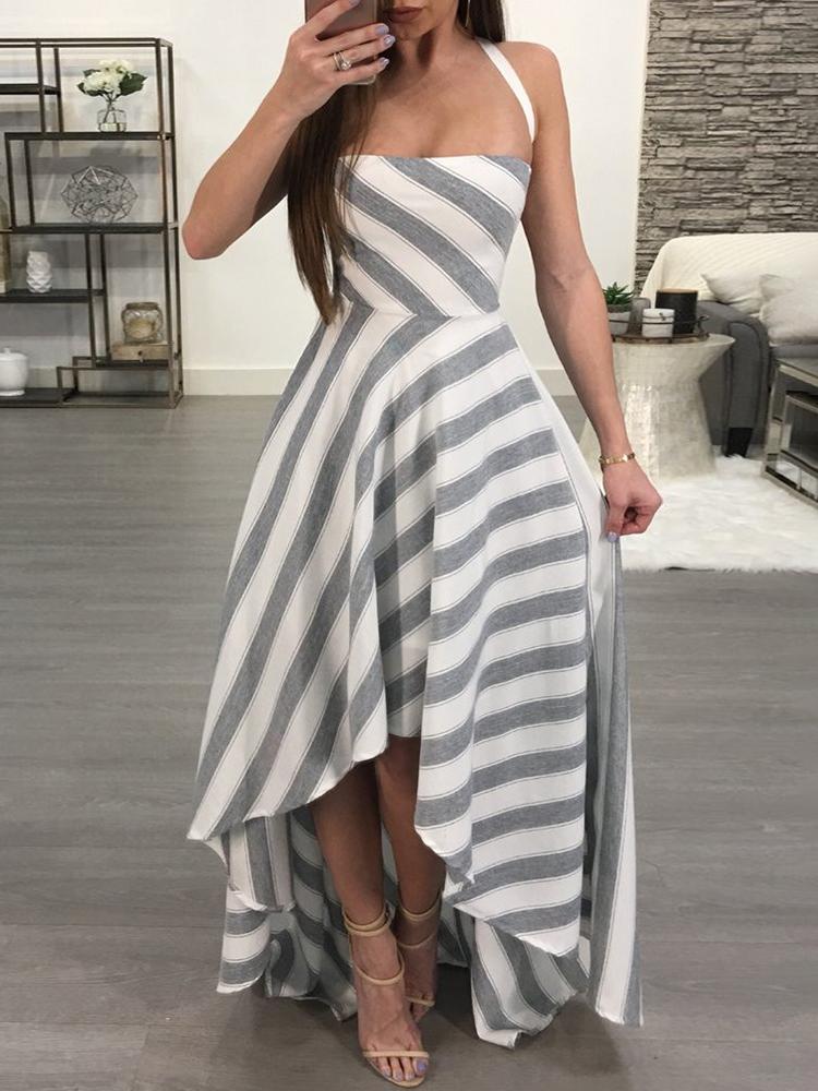 

Contrast Striped Crisscross Open Back Maxi Dress, Multicolor