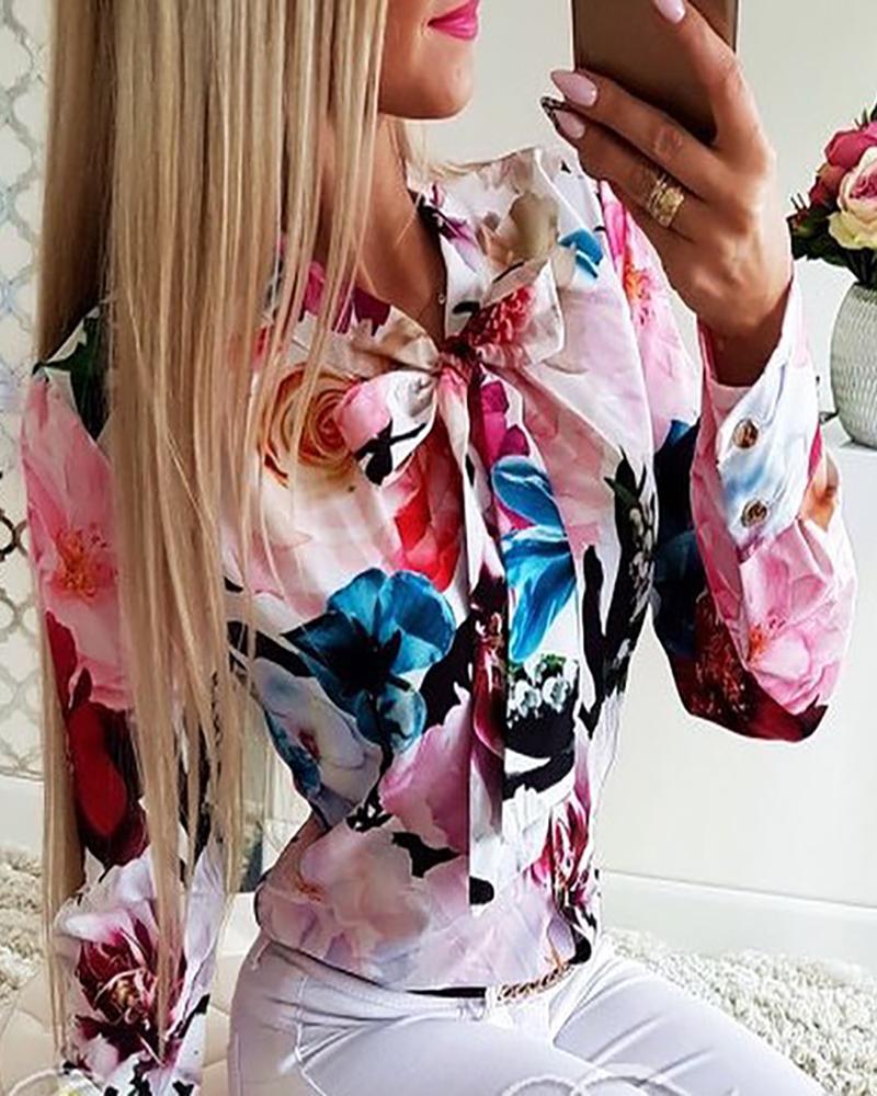 

Floral Print Button Design Long Sleeve Shirt, Pink