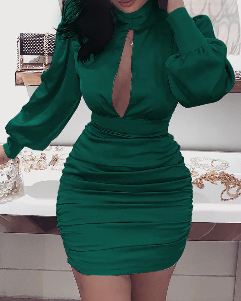

Solid Cut Out Chest Backless Ruched Dress, Green