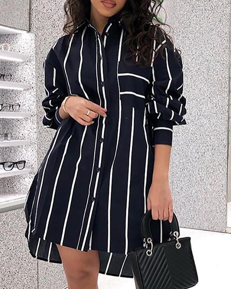 

Striped Casual Shirt Dress, Black