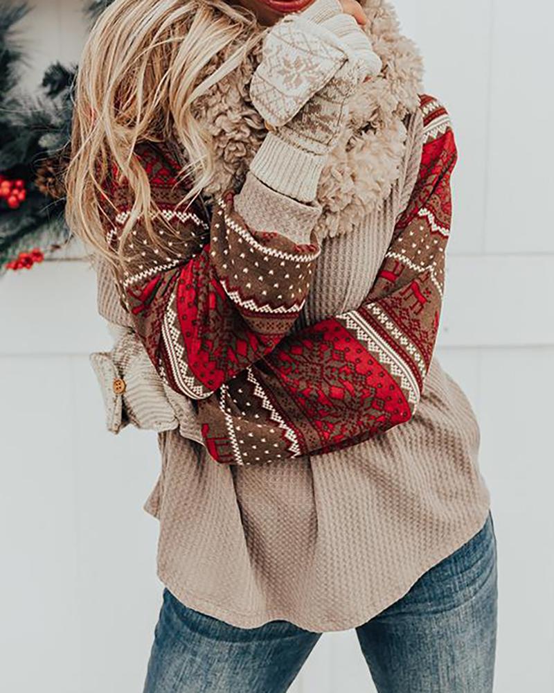 

Christmas Mixed Print Knit Sweater, Khaki