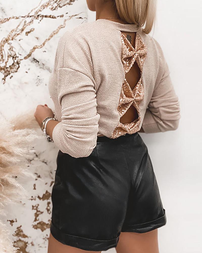 

Sequins Bowknot Design Long Sleeve Sweatshirt, Apricot