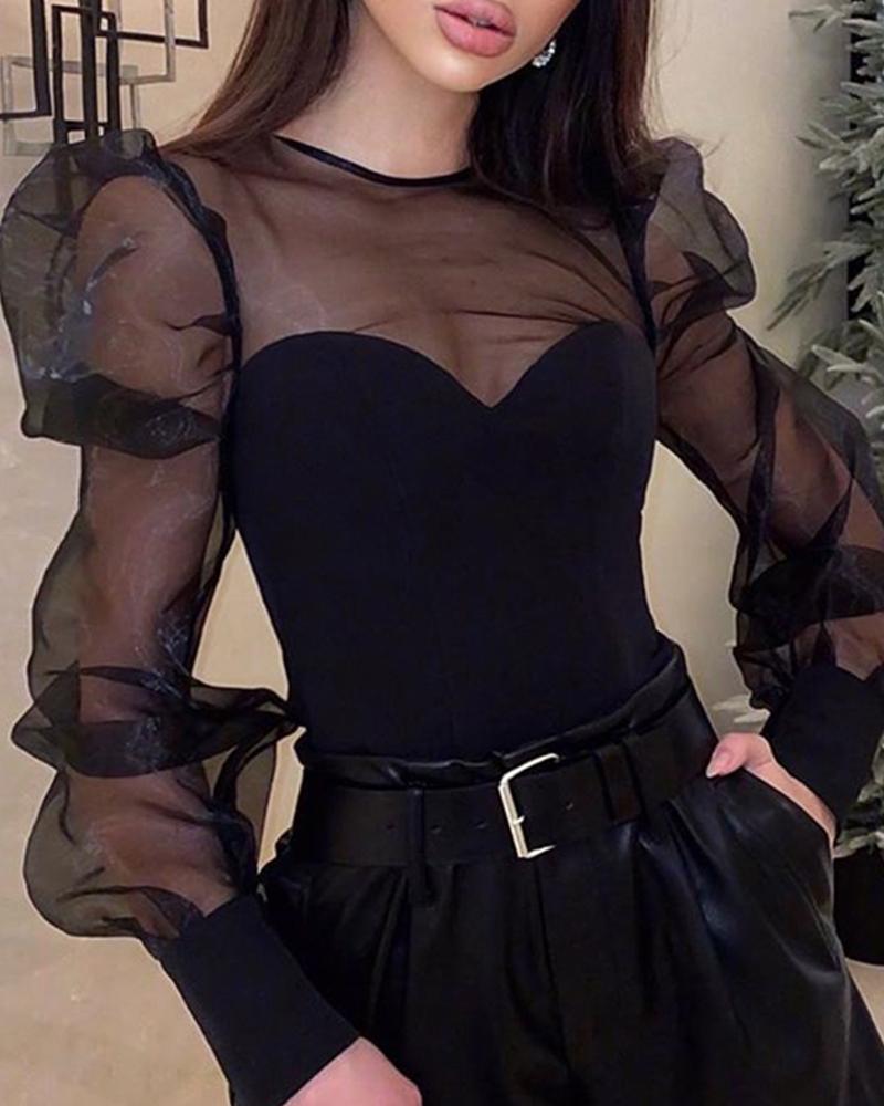 

Round Neck Lace Insert Top, Black