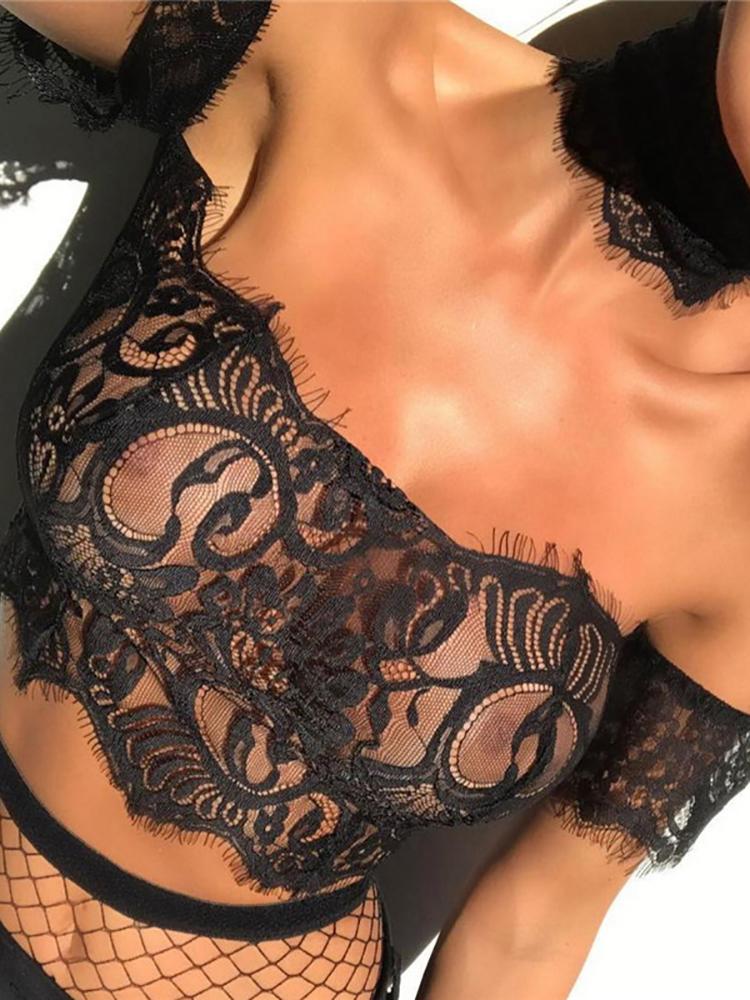 

Off Shoulder Lace Cropped Top & Choker Lingerie