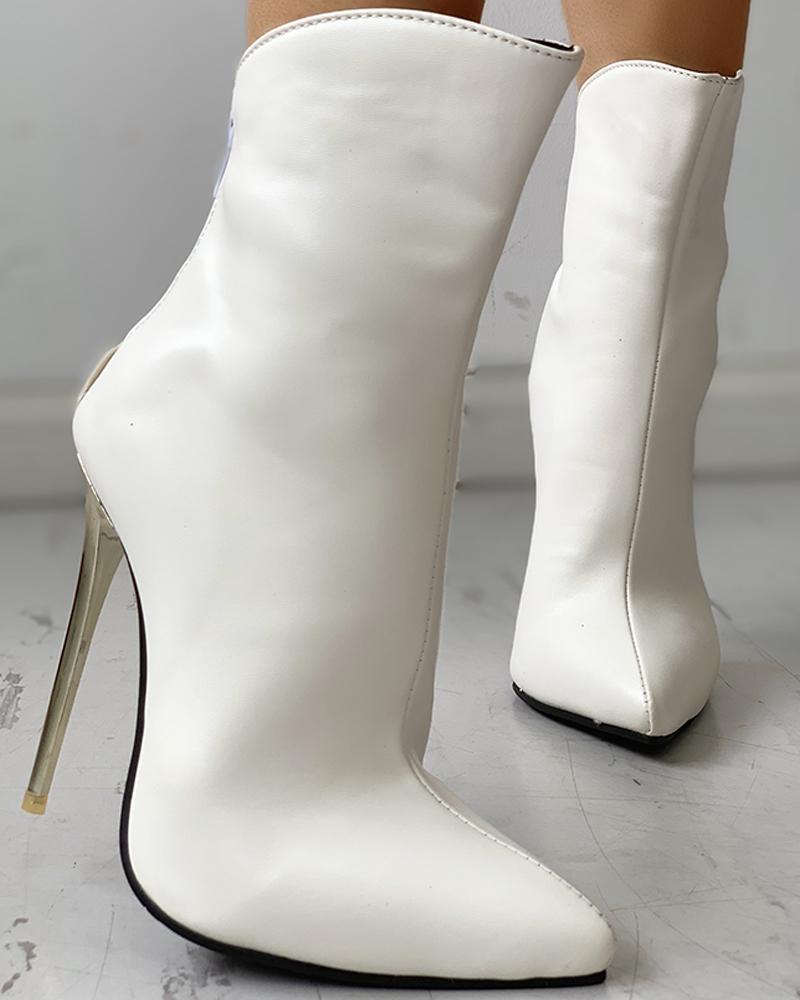 

PU Pointed Toe Thin Heeled Boot, White