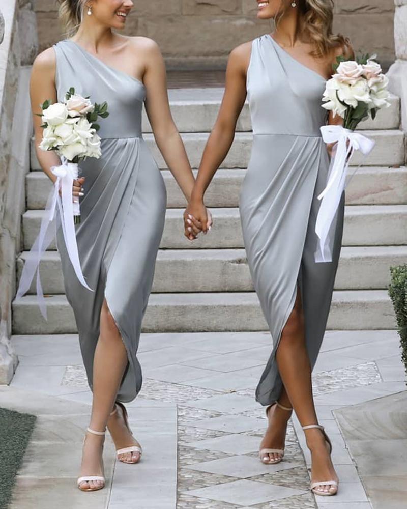 

One Shoulder Ruched Irregular Dress