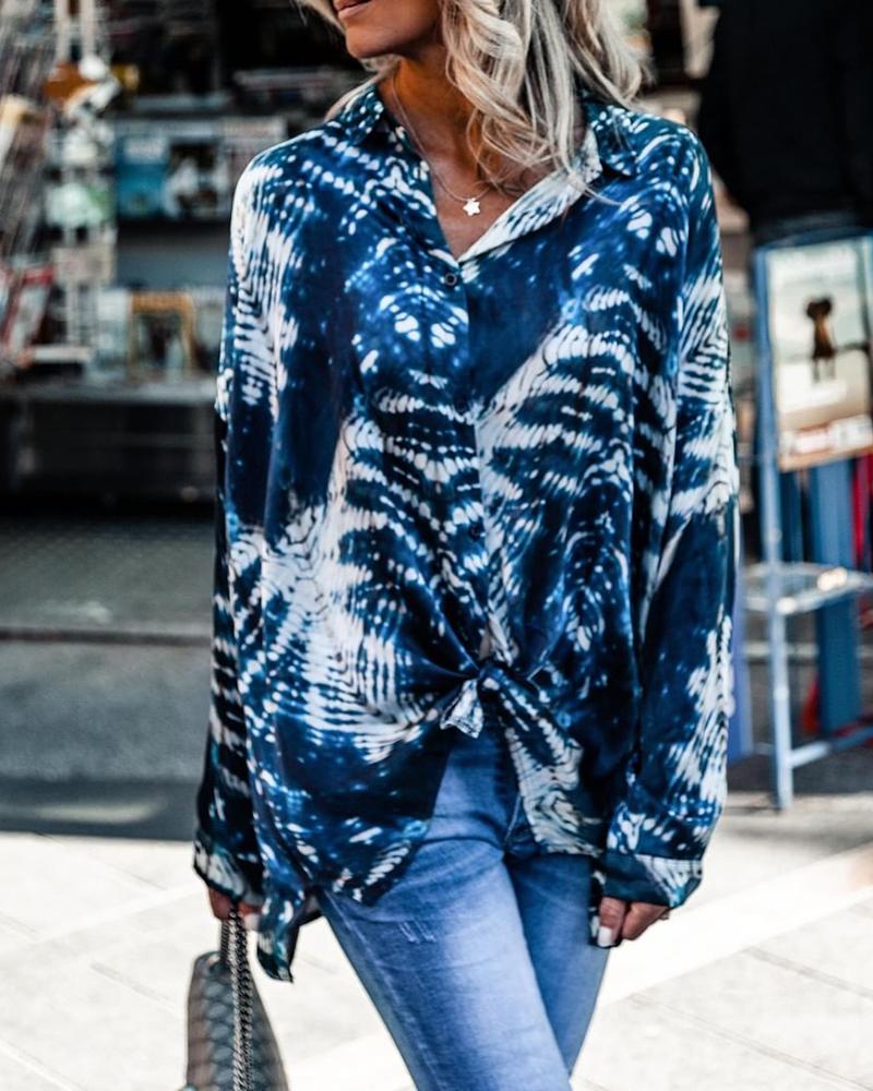 

Tie Dye Print Long Sleeve Casual Shirt, Dark blue
