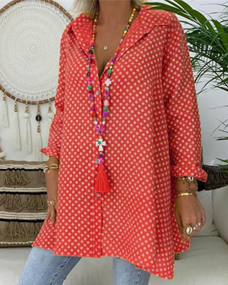 

Oversized Polka Dot Blouse, Red