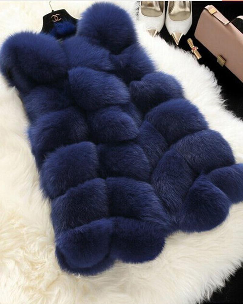 

Plain Fluffy Faux Fur Vest, Purplish blue