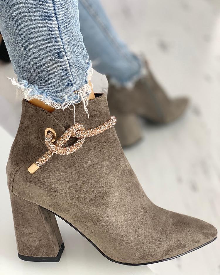 

Shiny Shoelace Detail Pointed Toe Boots, Gray