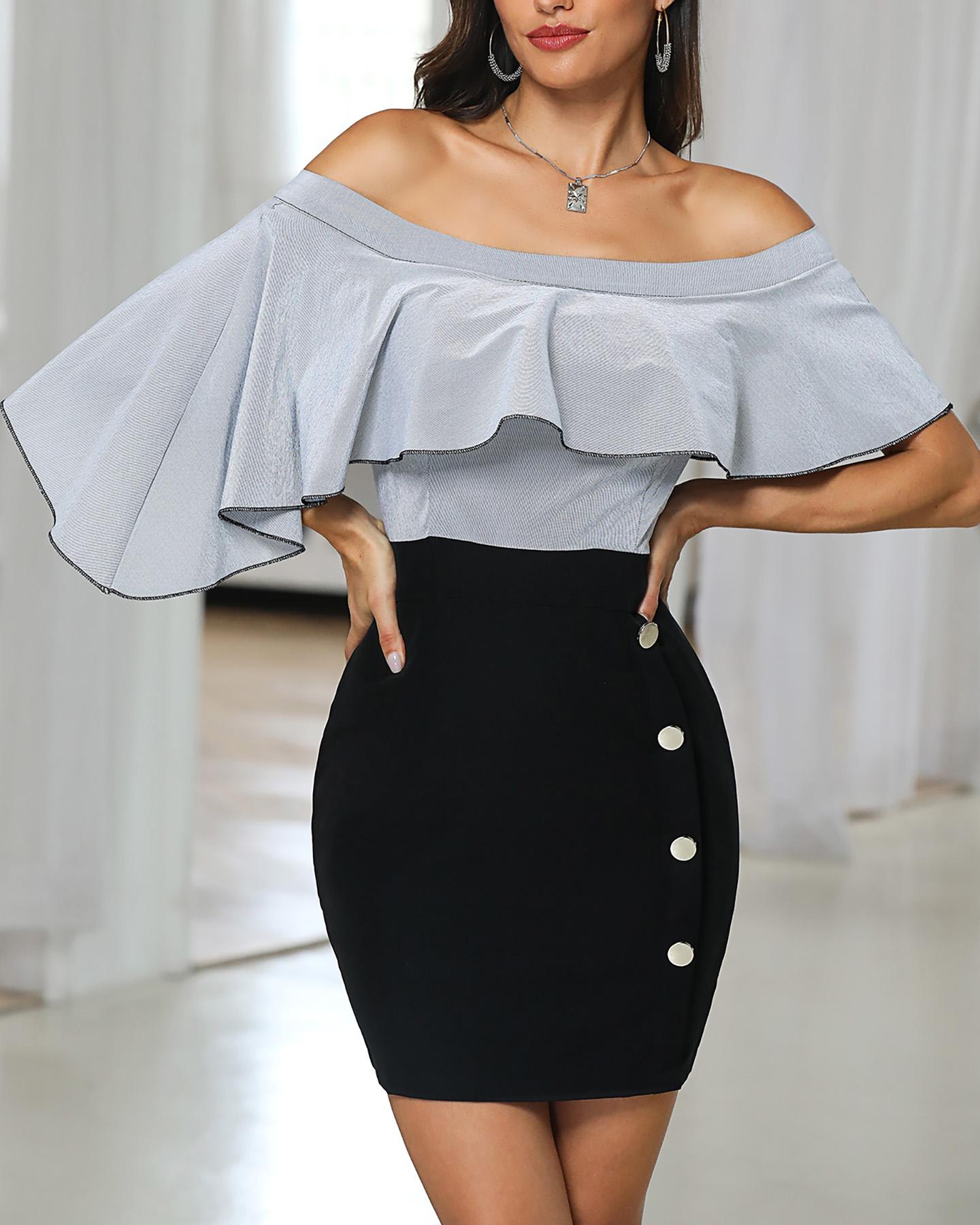 

Off Shoulder Ruffles Insert Bodycon Dress