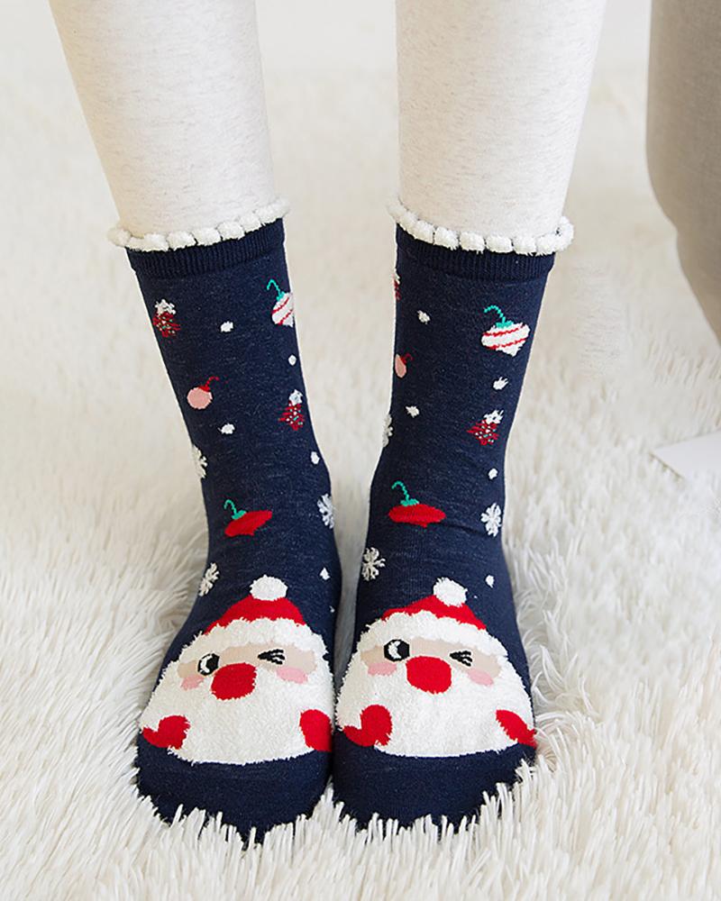 

1Pairs Christmas Aniaml Pattern Fluffy Trim Socks, Style5